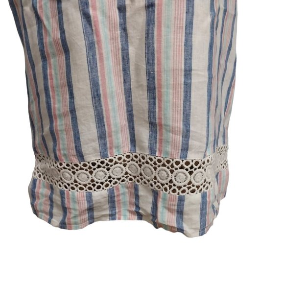 Crown & Ivy 100% Linen Striped Sleeveless Lace Trim V Neck Shirt Women's Medium - Picture 5 of 11